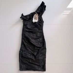Allsaints One Shoulder Metallic Dress Vintage Ebony